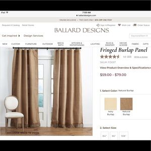 Ballard Design burlap fringe curtain panel